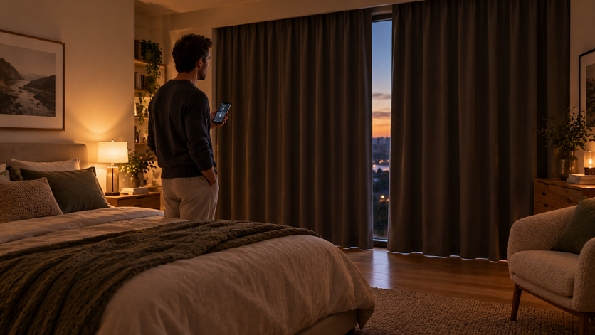 man die elektrische gordijnen opent met een app